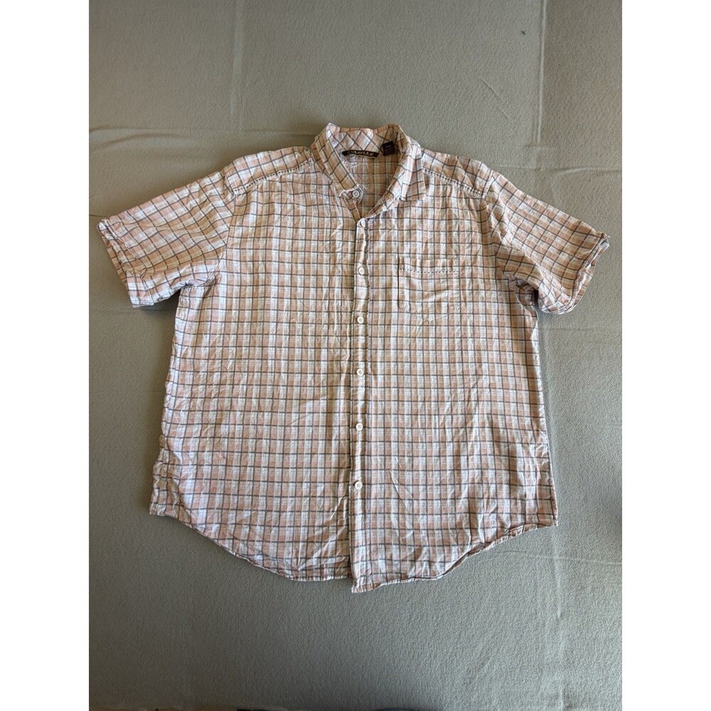 Cubavera Men's Plaid Cotton Short Sleeve Button-Up Shirt XXL Orange Gray